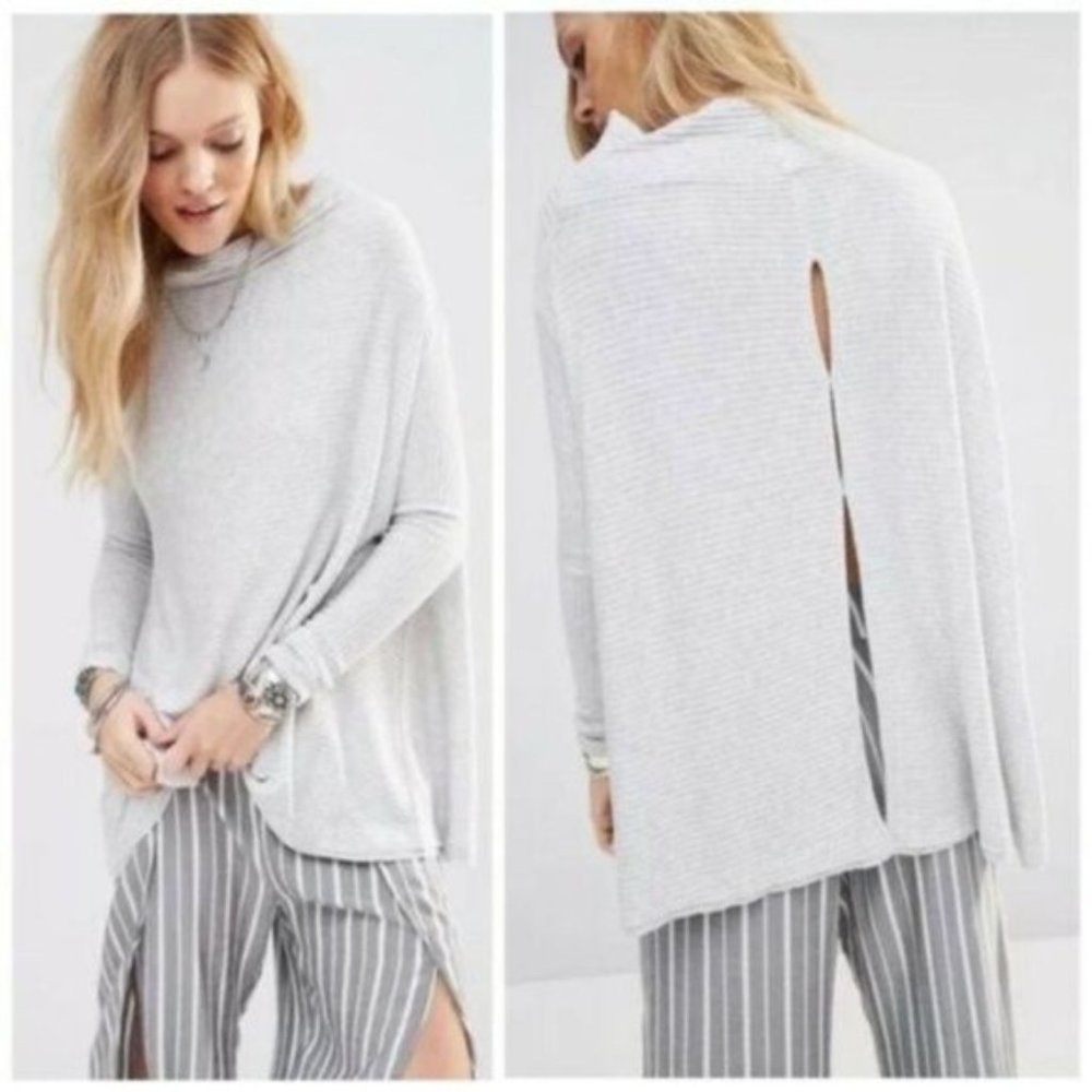 FREE PEOPLE LOVERS Ribbed Slouchy Thermal Top Tunic Mock Neck Long Sleeves